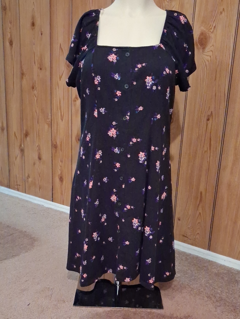 SO Black Floral Knit Dress with Pink and Purple Flowers